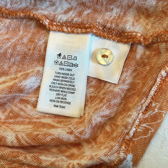 Women’s Tahari Cap Sleeve Linen Top Orange Floral Print Size M Button Back - Picture 10 of 10